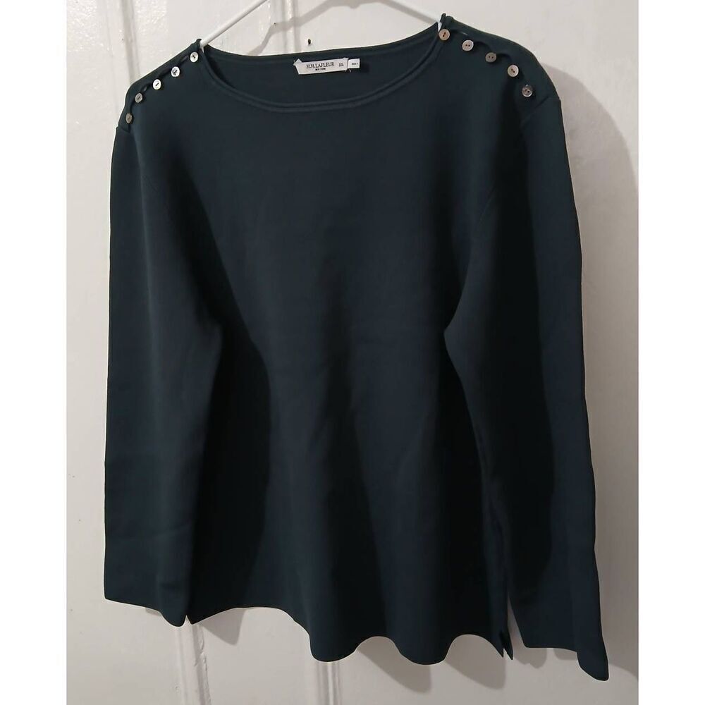 Mm lafleur womens 2xl boat neck button shoulder thick stretch knit top gray